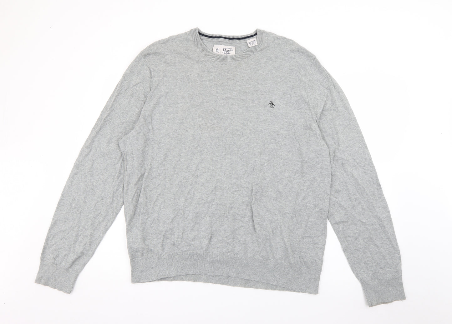 Penguin Mens Grey Crew Neck  Cotton Pullover Jumper Size 2XL