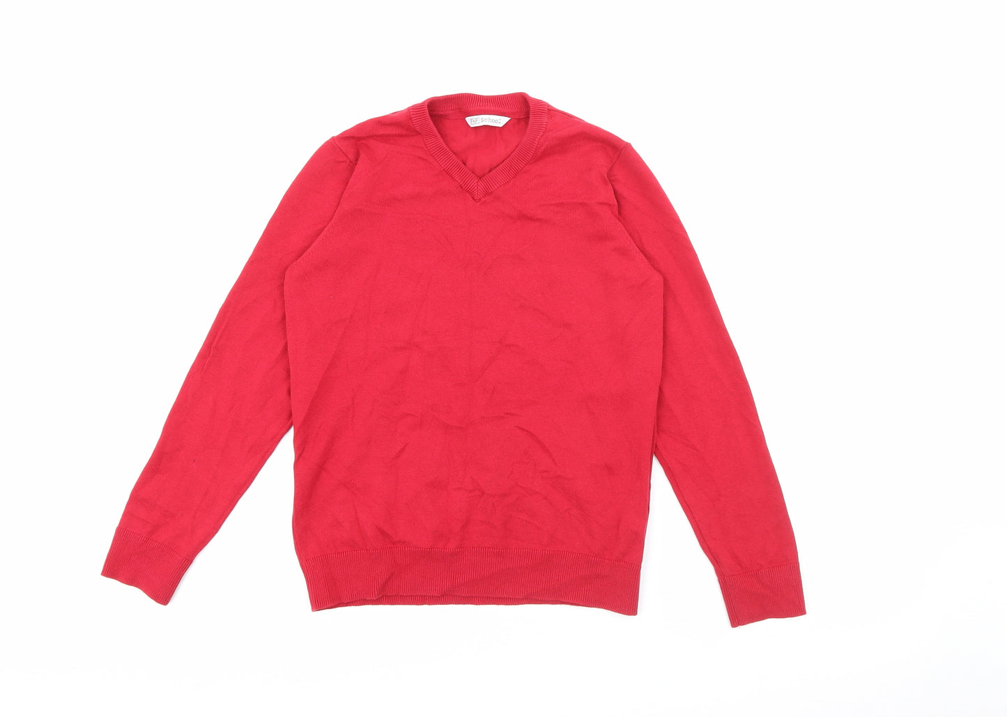 F&F Boys Red V-Neck  Cotton Pullover Jumper Size 9-10 Years