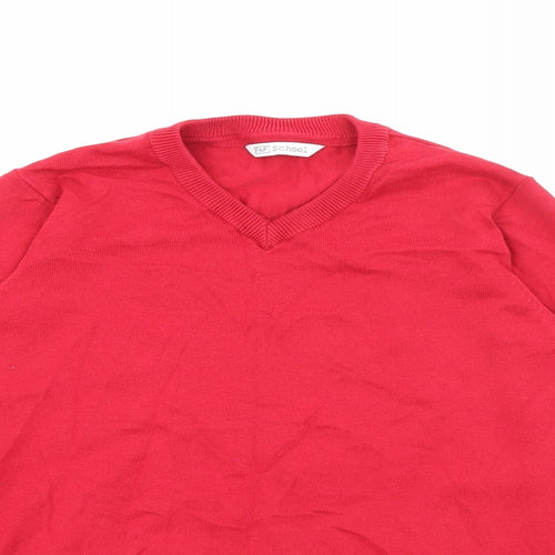F&F Boys Red V-Neck  Cotton Pullover Jumper Size 9-10 Years