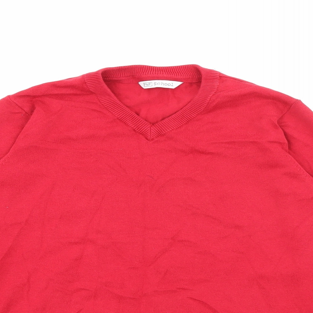 F&F Boys Red V-Neck  Cotton Pullover Jumper Size 9-10 Years