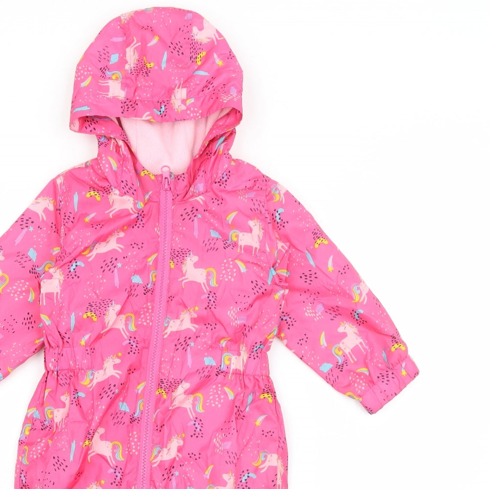 Matalan Baby Pink Geometric  Ski Jacket Snowsuit Size 12-18 Months   Zip