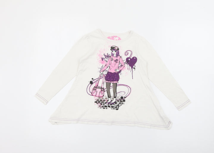 Dunnes Stores Girls White Cotton Pullover T-Shirt Size 5 Years Crew Neck
