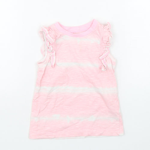 Dunnes Stores Girls Pink Striped Cotton Basic Tank Size 3-4 Years Round Neck Pullover