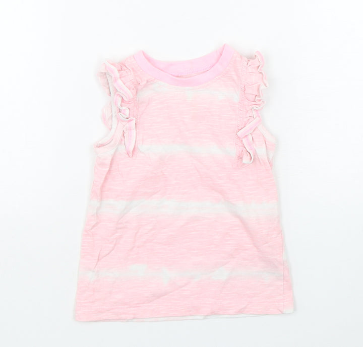 Dunnes Stores Girls Pink Striped Cotton Basic Tank Size 3-4 Years Round Neck Pullover