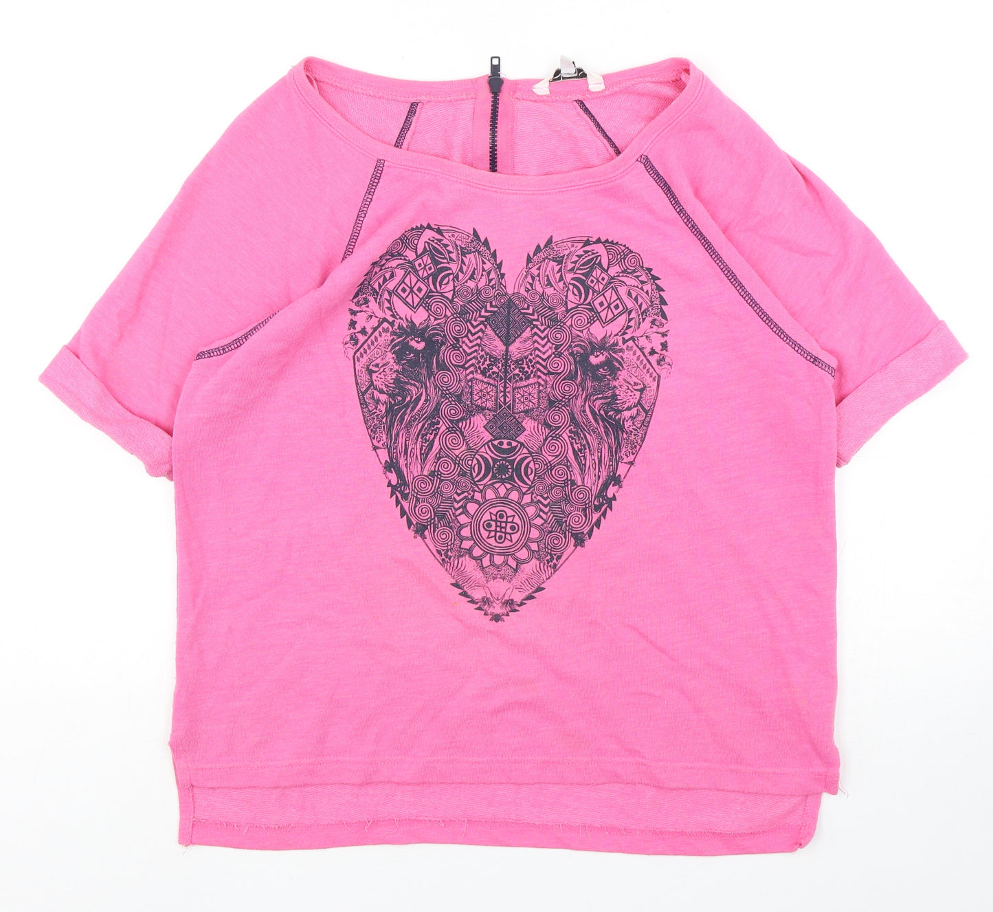 New Look Womens Pink Geometric Cotton Pullover Sweatshirt Size 14  Pullover