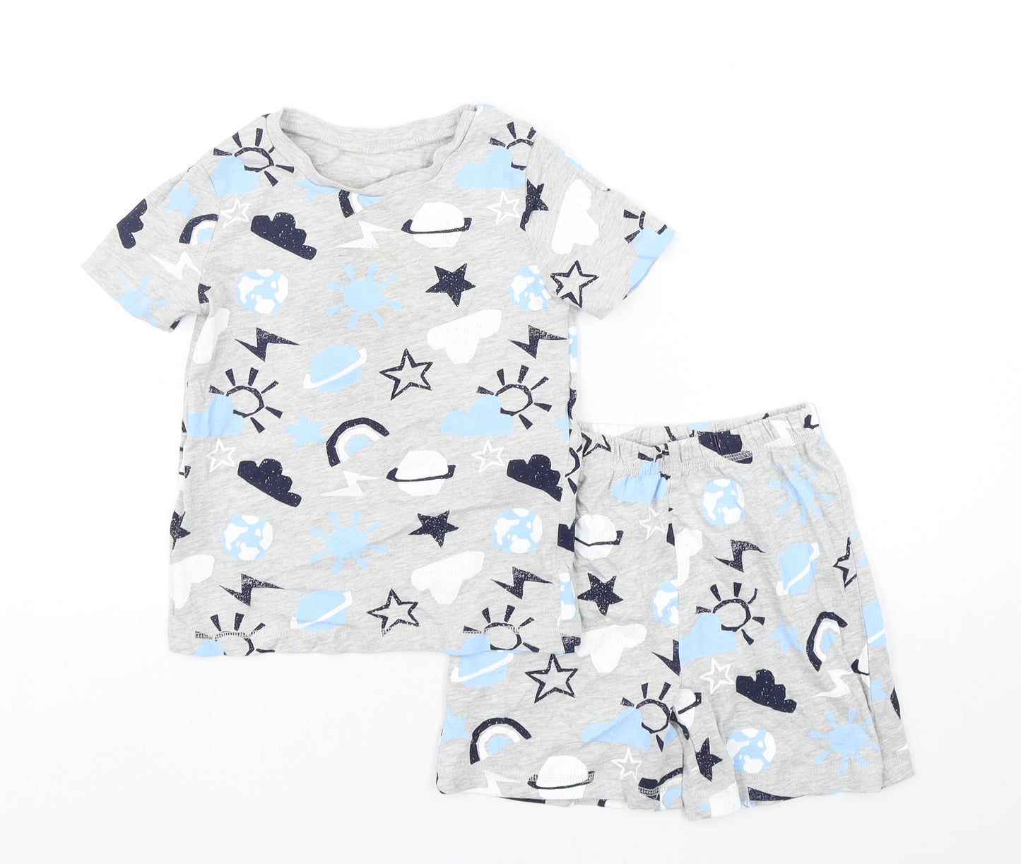 George Boys Grey Geometric Cotton  Pyjama Set Size 5-6 Years  Pullover