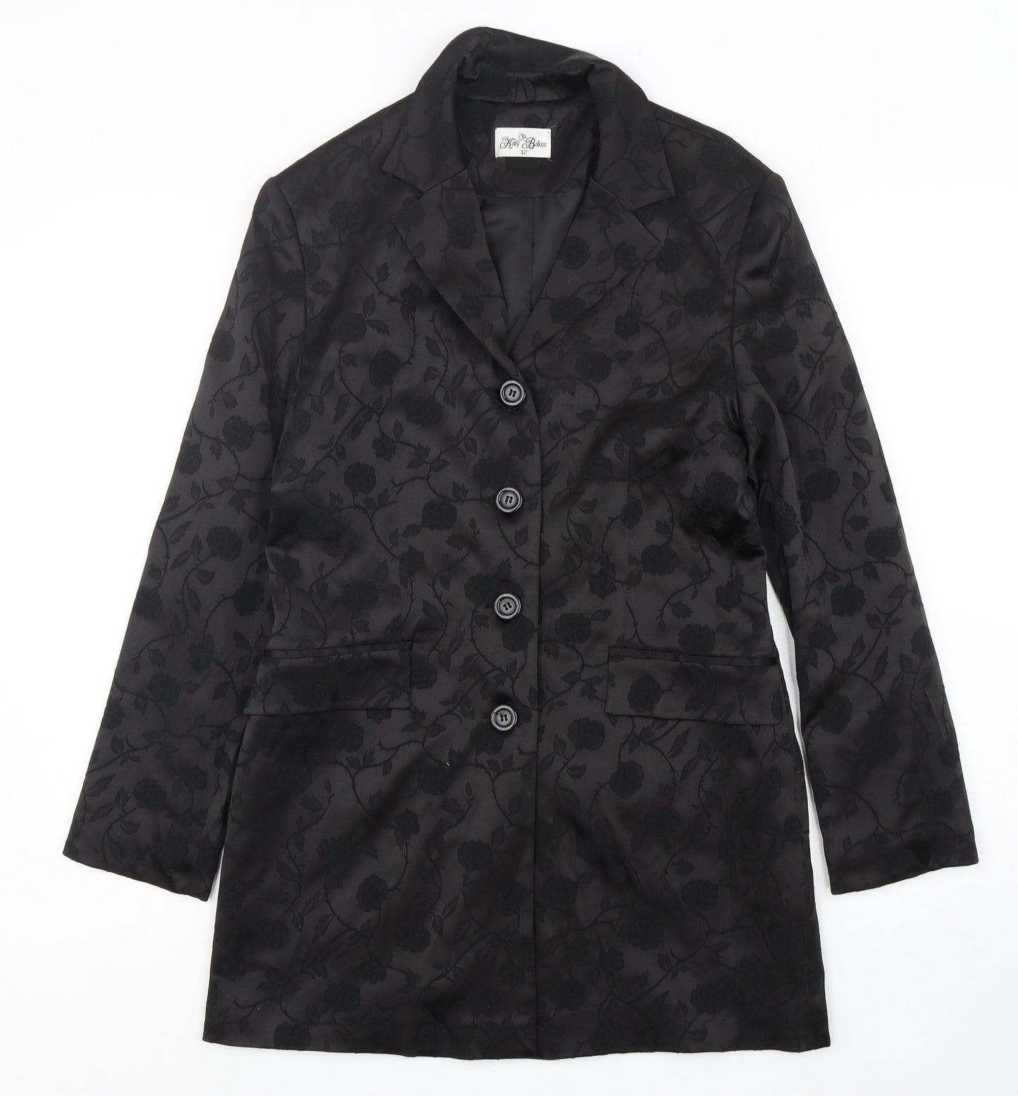 Katy Baker Womens Black Floral Polyester Jacket Suit Jacket Size 12