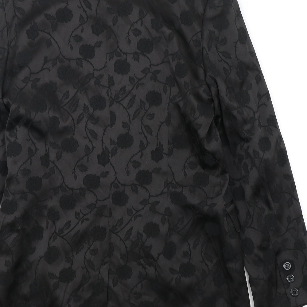 Katy Baker Womens Black Floral Polyester Jacket Suit Jacket Size 12