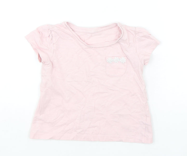 Dunnes Stores Girls Pink Cotton Basic T-Shirt Size 12-18 Months Round Neck Pullover