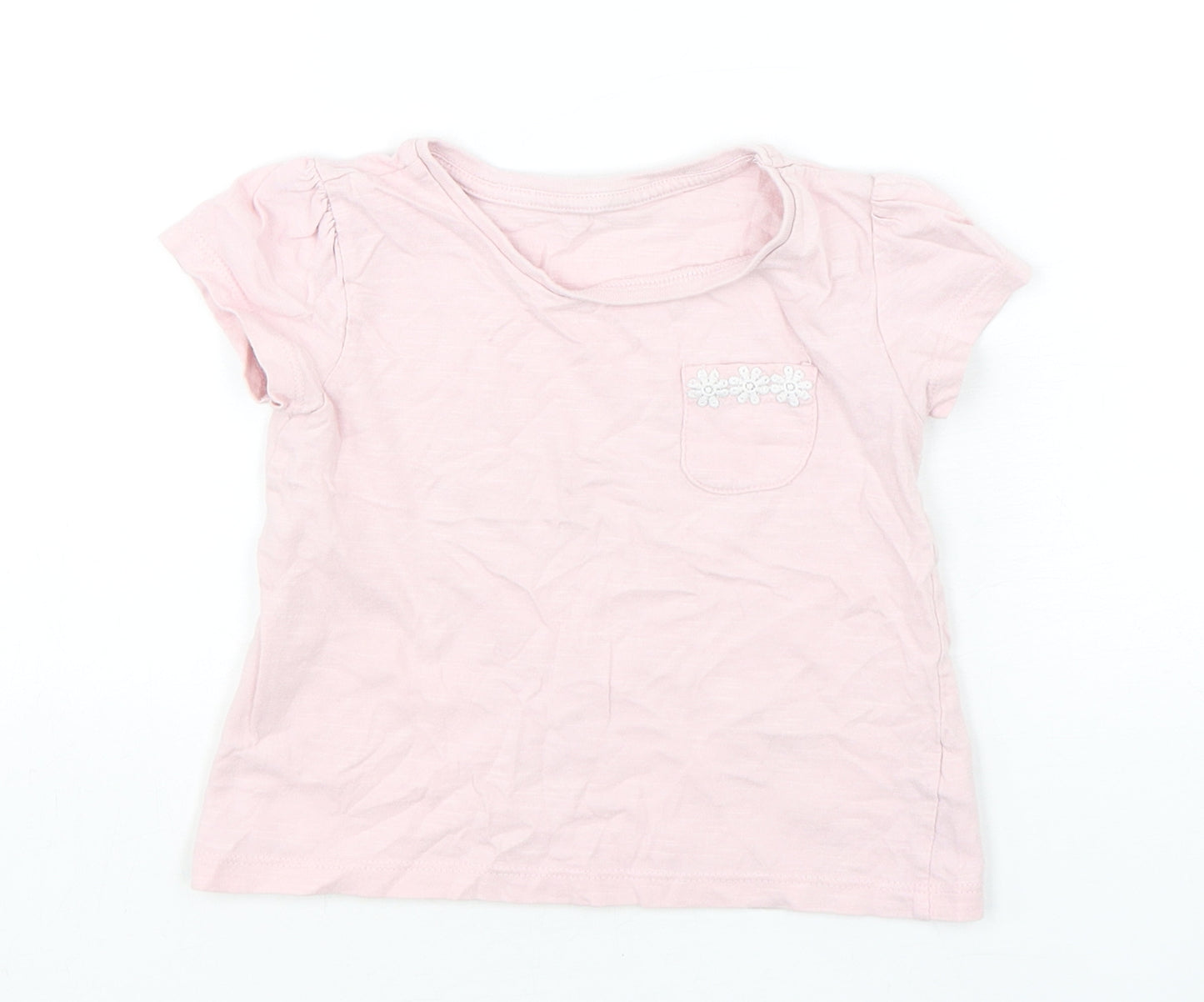 Dunnes Stores Girls Pink  Cotton Basic T-Shirt Size 12-18 Months Round Neck Pullover