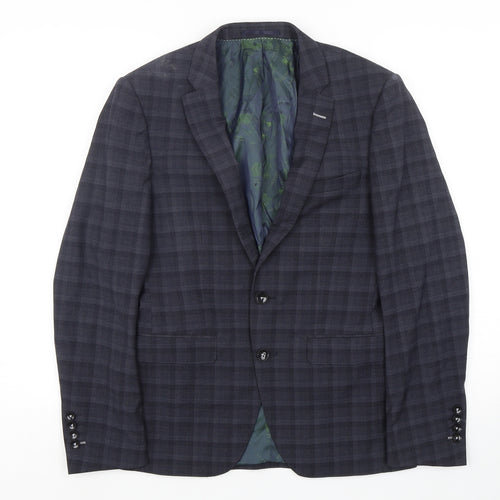 REMUS UOMO Mens Blue Check Polyester Jacket Suit Jacket