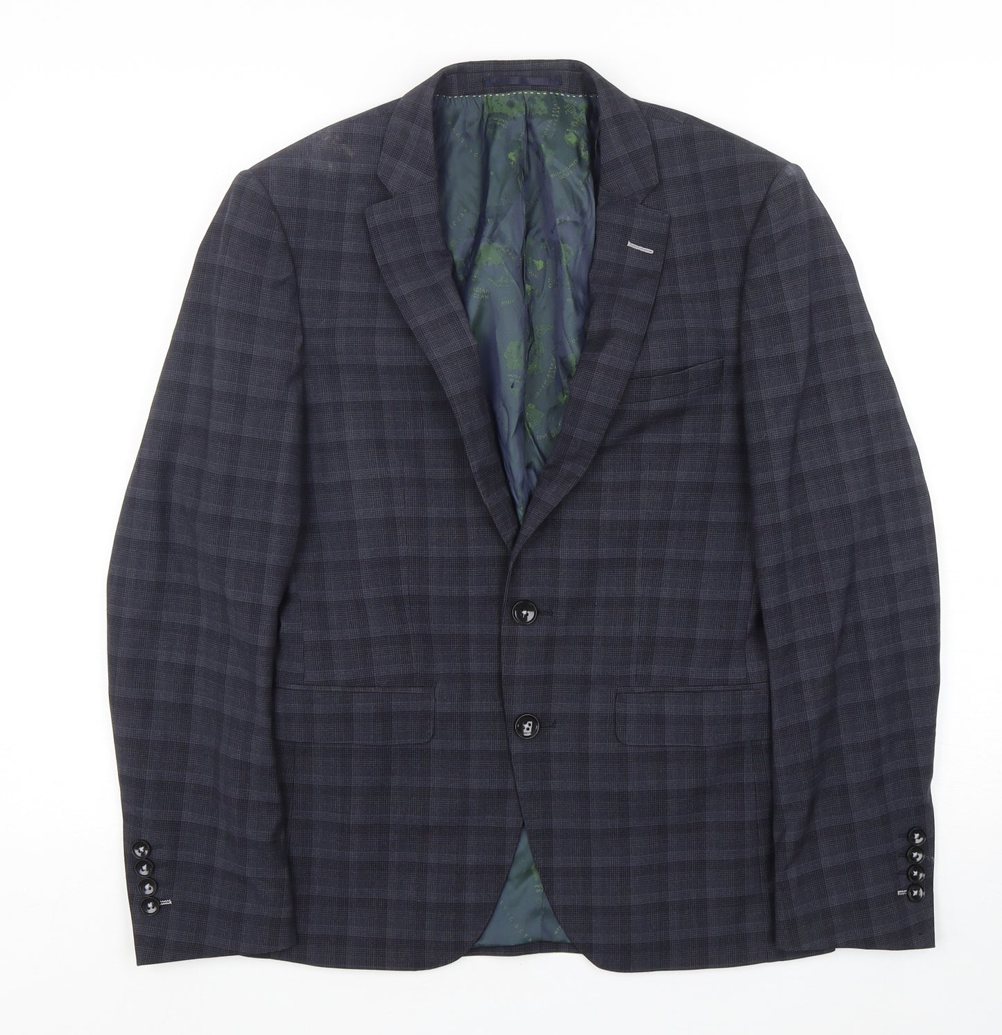 REMUS UOMO Mens Blue Check Polyester Jacket Suit Jacket