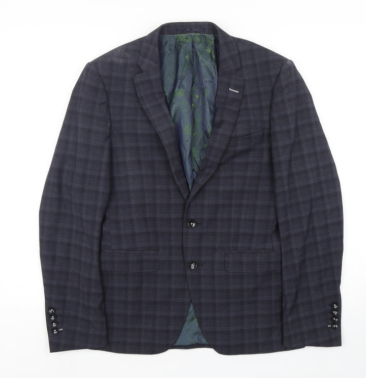 REMUS UOMO Mens Blue Check Polyester Jacket Suit Jacket