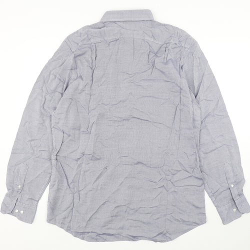 Marks and Spencer Mens Blue Geometric Cotton  Dress Shirt Size 17 Collared Button