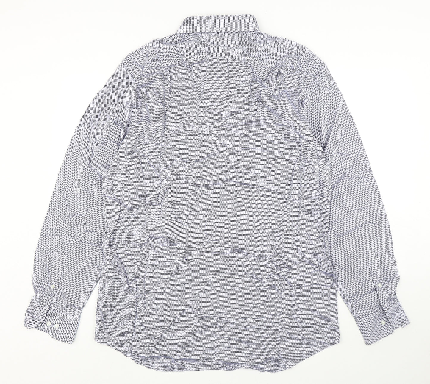 Marks and Spencer Mens Blue Geometric Cotton  Dress Shirt Size 17 Collared Button