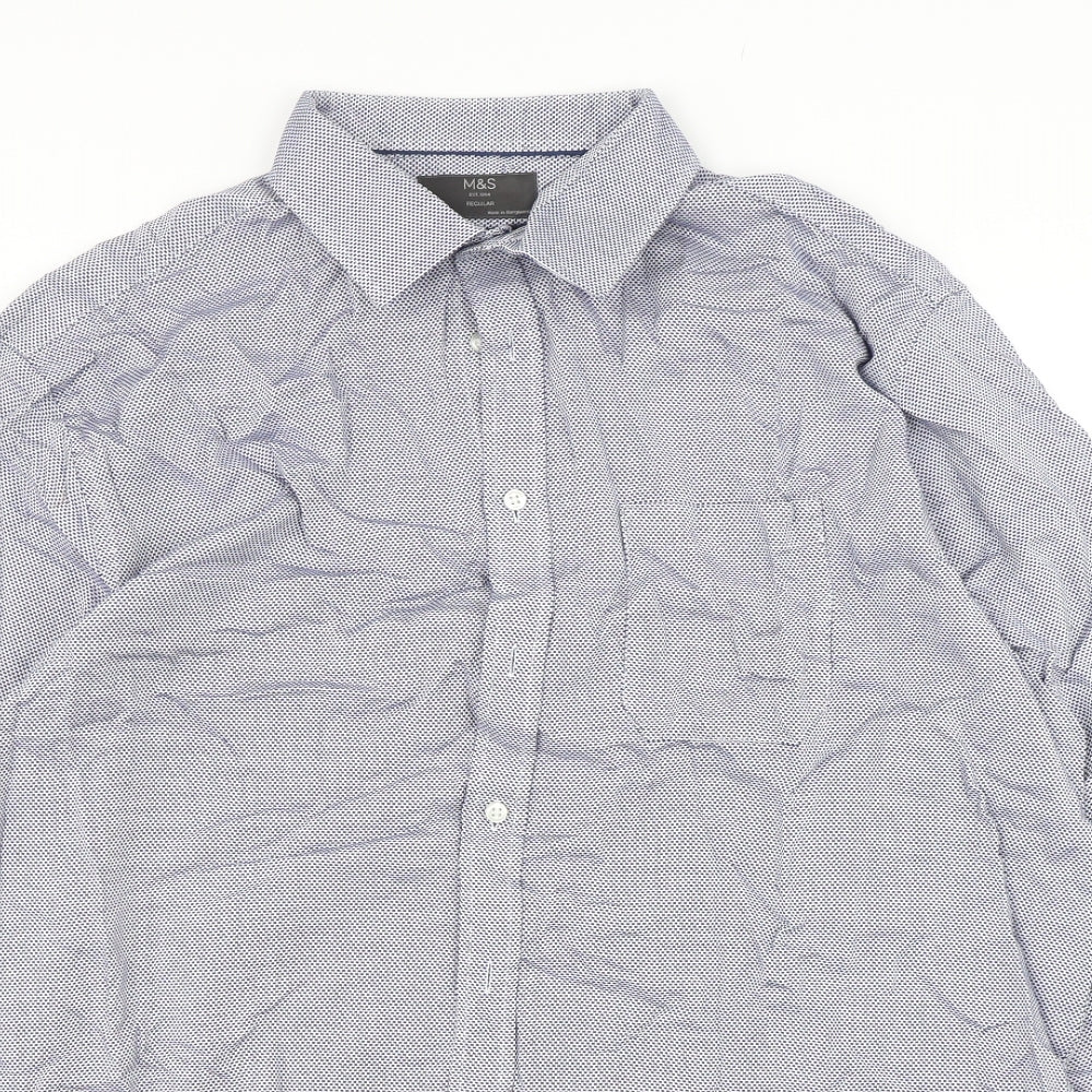 Marks and Spencer Mens Blue Geometric Cotton  Dress Shirt Size 17 Collared Button