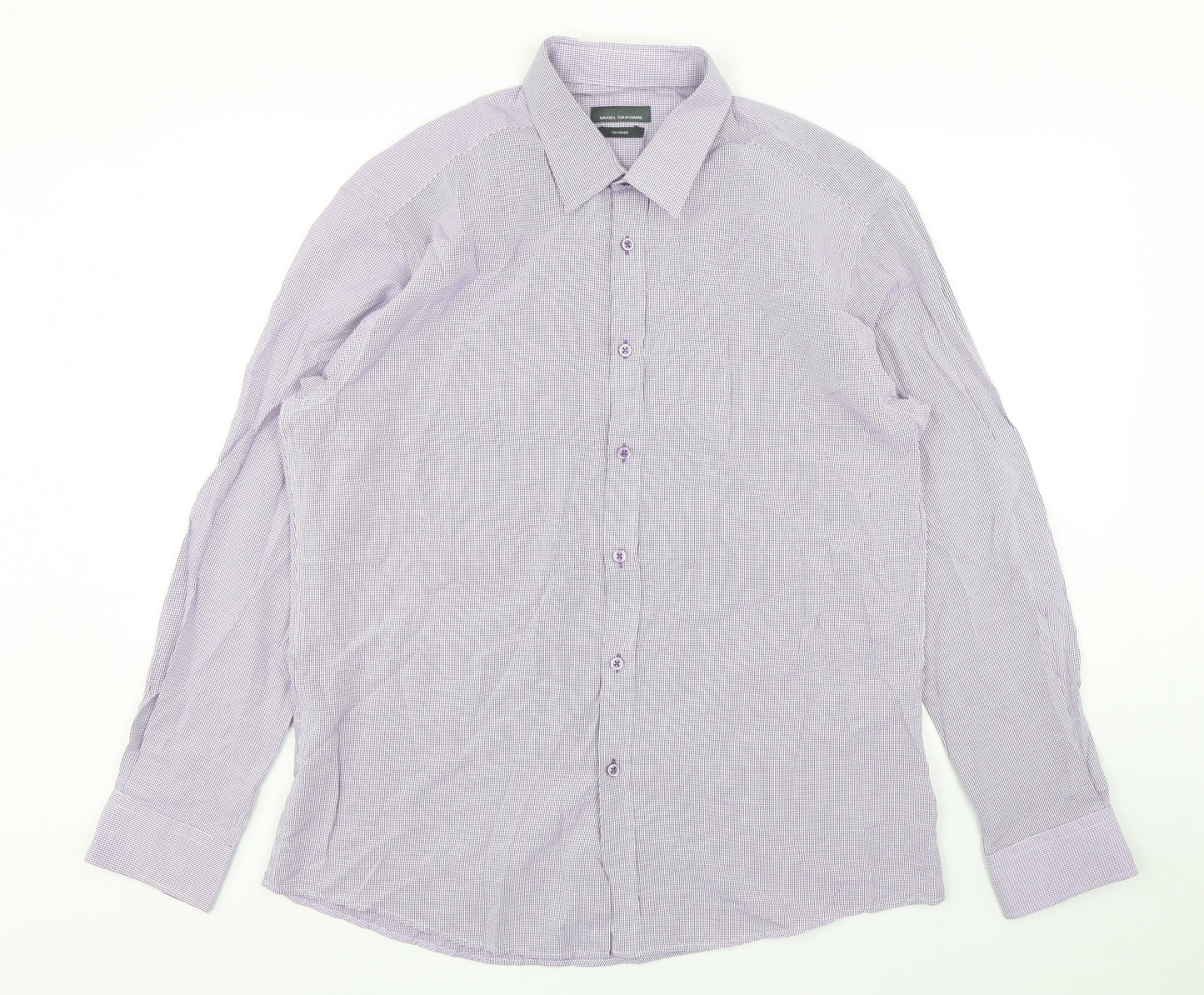 Daniel Grahame Mens Purple Check Cotton  Dress Shirt Size 17 Collared