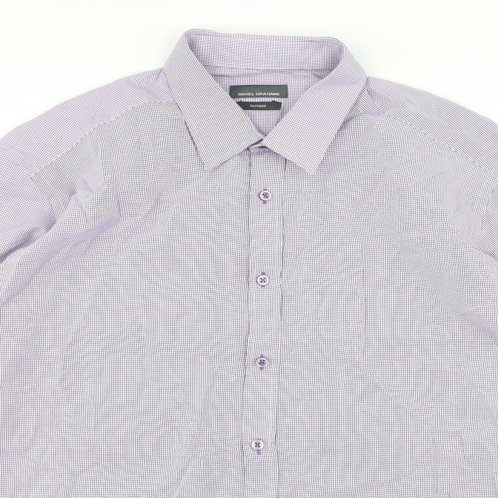 Daniel Grahame Mens Purple Check Cotton  Dress Shirt Size 17 Collared