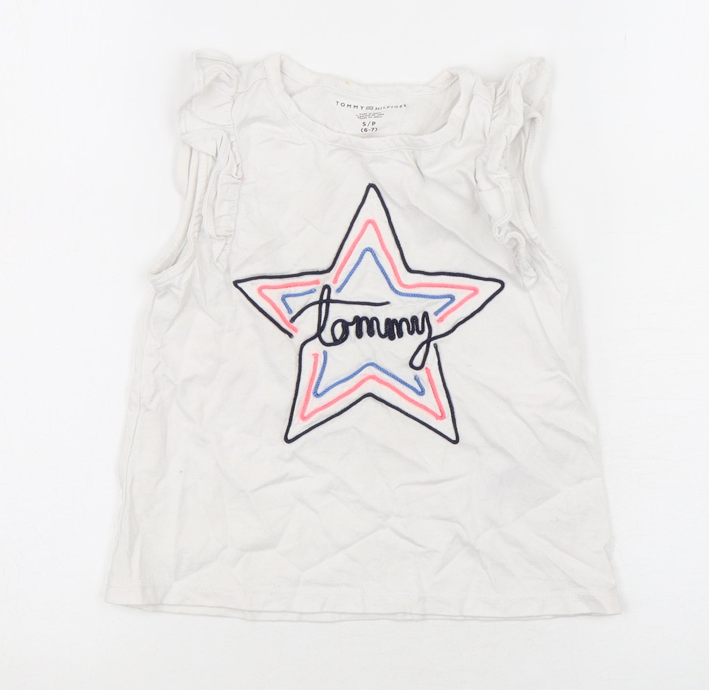 Tommy Hilfiger Girls White  Cotton Basic Tank Size 6-7 Years Round Neck Pullover