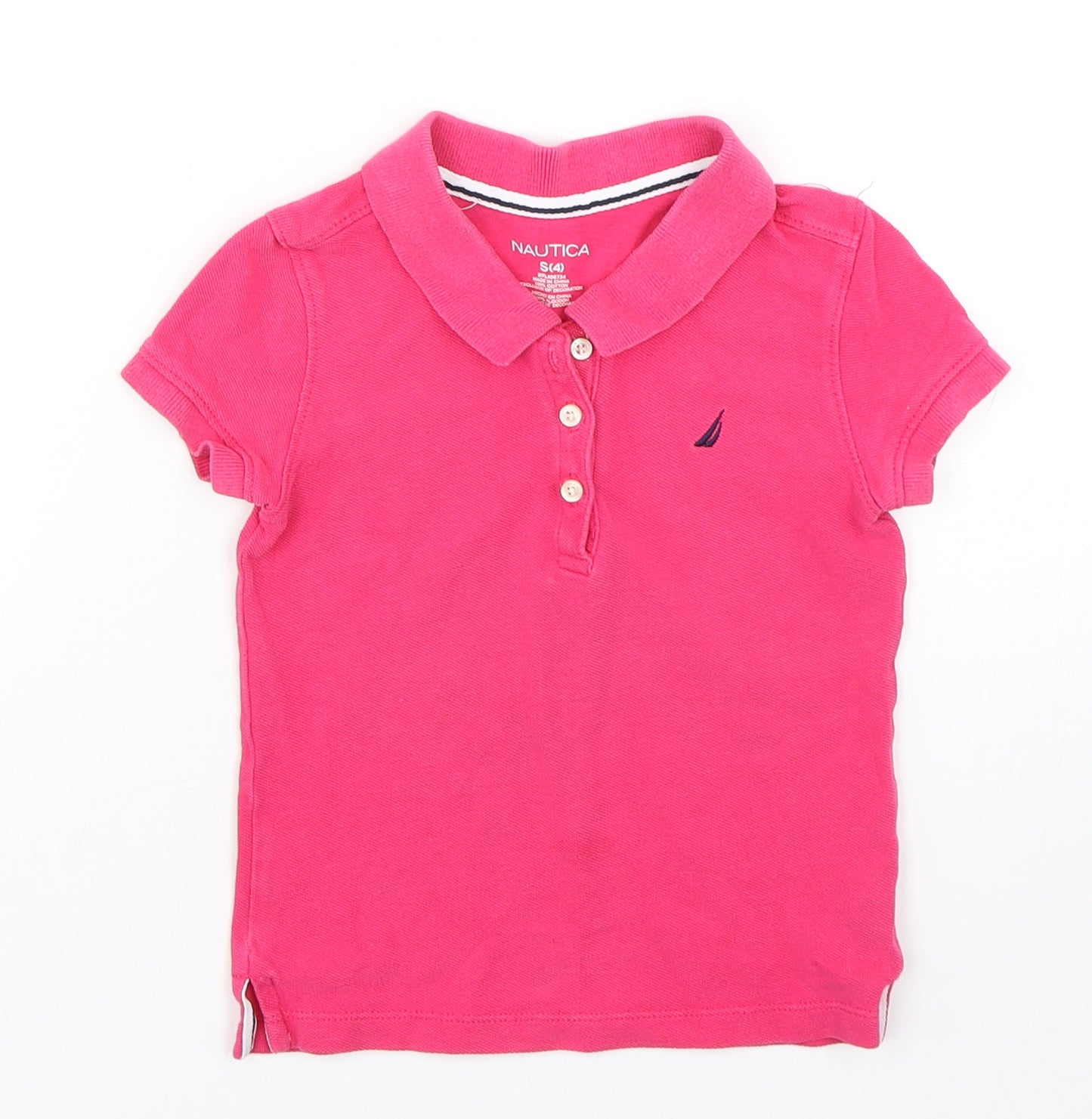 Nautica Girls Pink  Cotton Basic Polo Size 4 Years Collared Pullover
