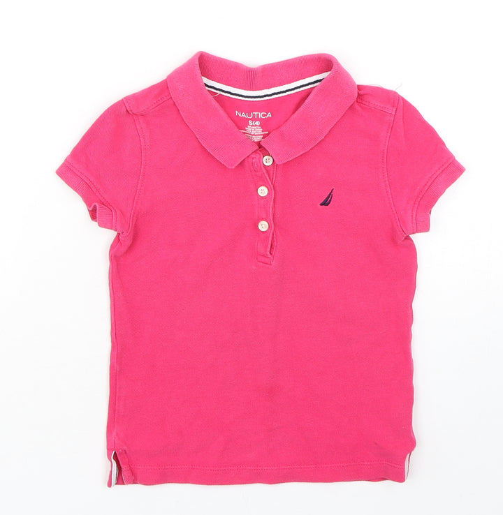 Nautica Girls Pink  Cotton Basic Polo Size 4 Years Collared Pullover