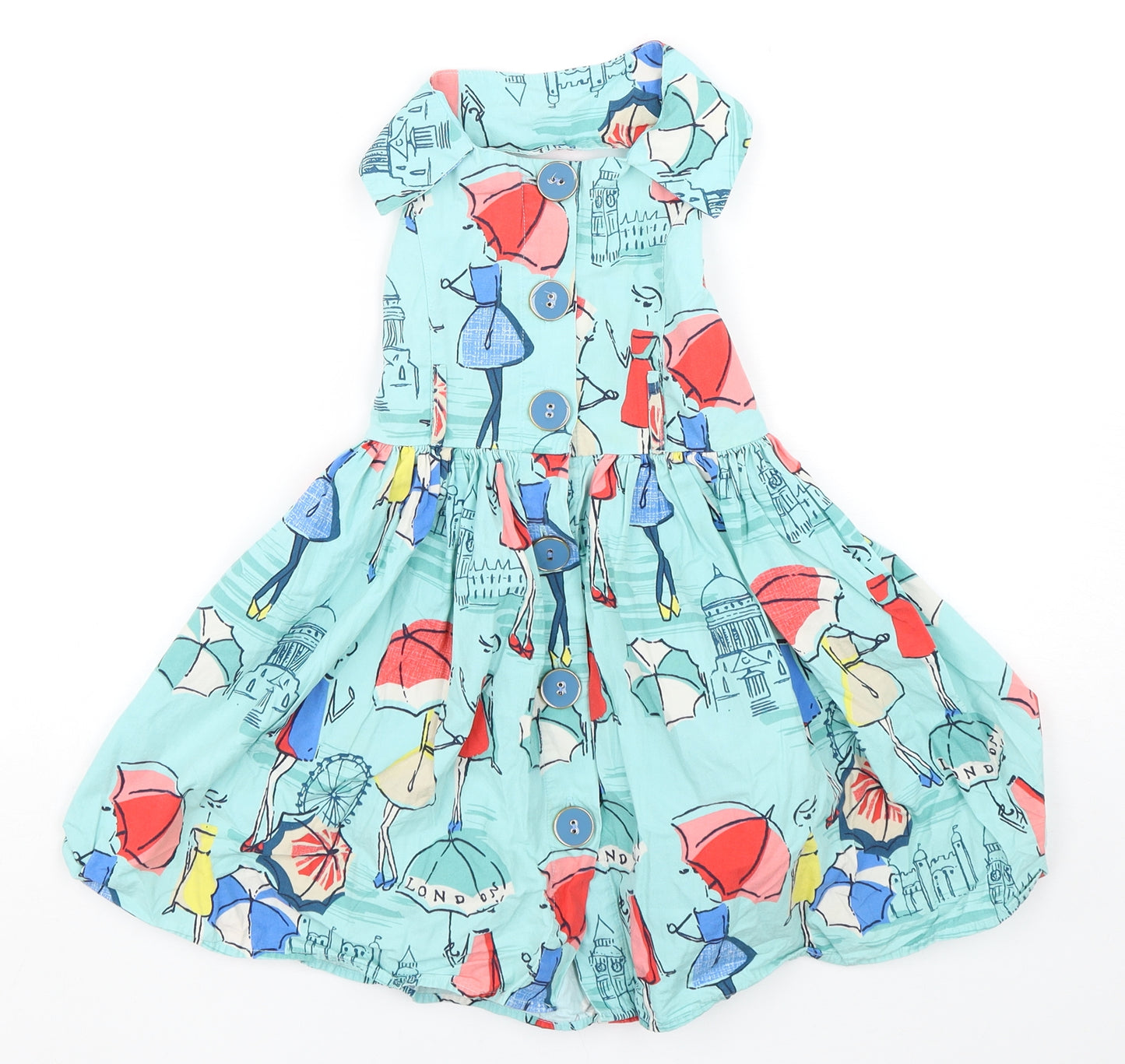 NEXT Girls Multicoloured Geometric Cotton A-Line  Size 6 Years  Collared