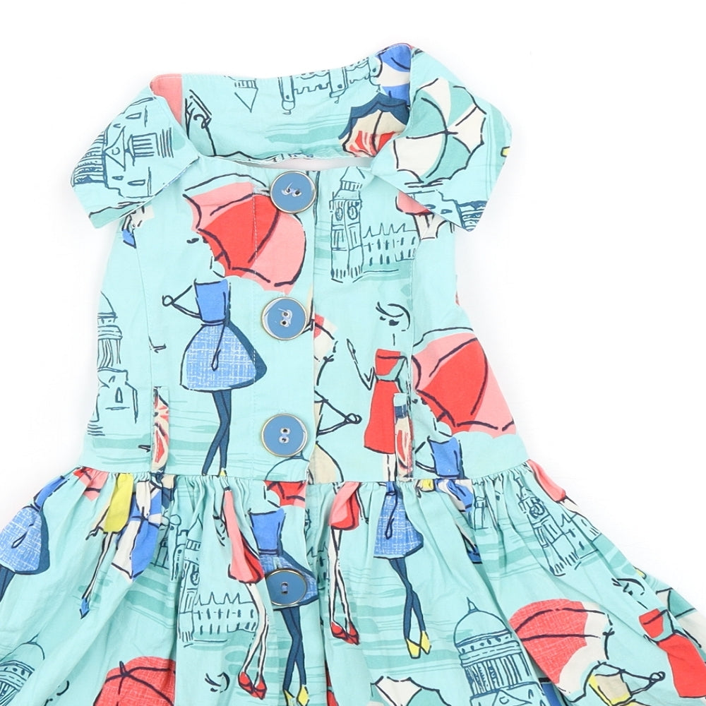 NEXT Girls Multicoloured Geometric Cotton A-Line  Size 6 Years  Collared