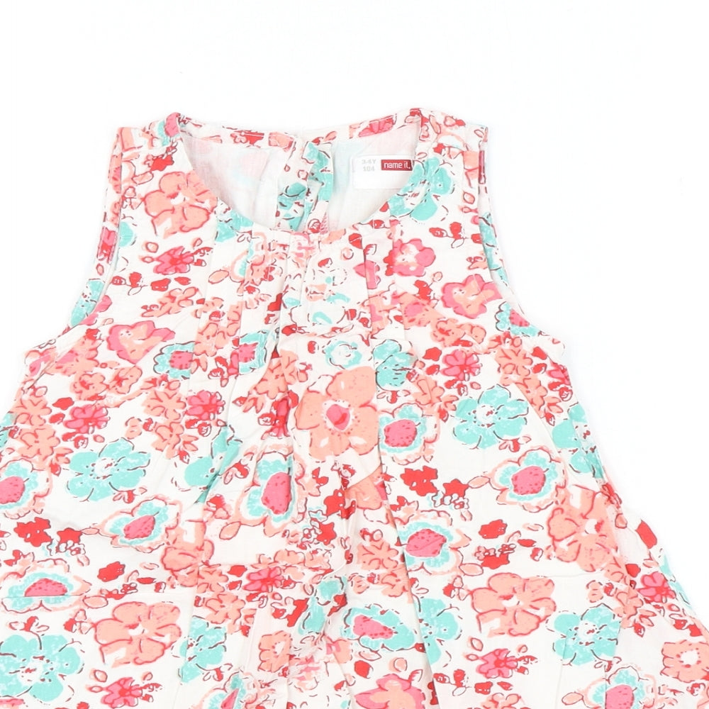 name it Girls Multicoloured Floral Cotton A-Line  Size 3-4 Years  Round Neck