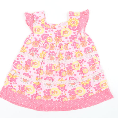 Cherokee Girls Pink Floral Cotton A-Line  Size 12-18 Months  Square Neck