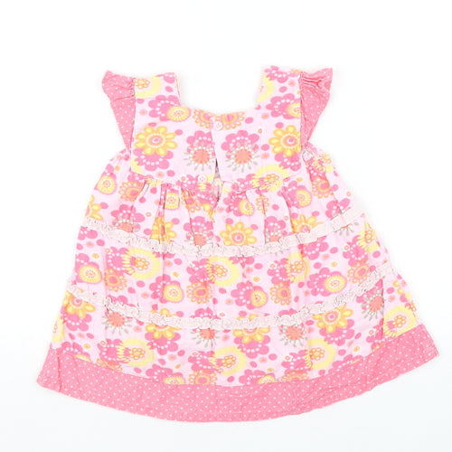 Cherokee Girls Pink Floral Cotton A-Line  Size 12-18 Months  Square Neck