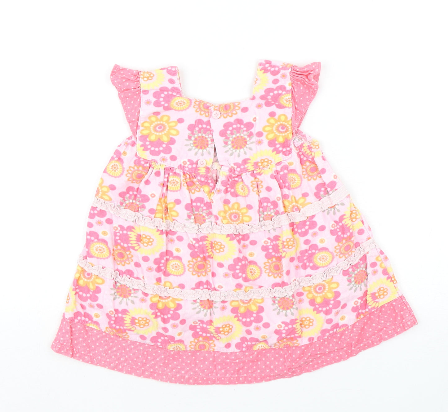 Cherokee Girls Pink Floral Cotton A-Line  Size 12-18 Months  Square Neck
