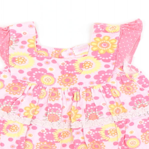 Cherokee Girls Pink Floral Cotton A-Line  Size 12-18 Months  Square Neck
