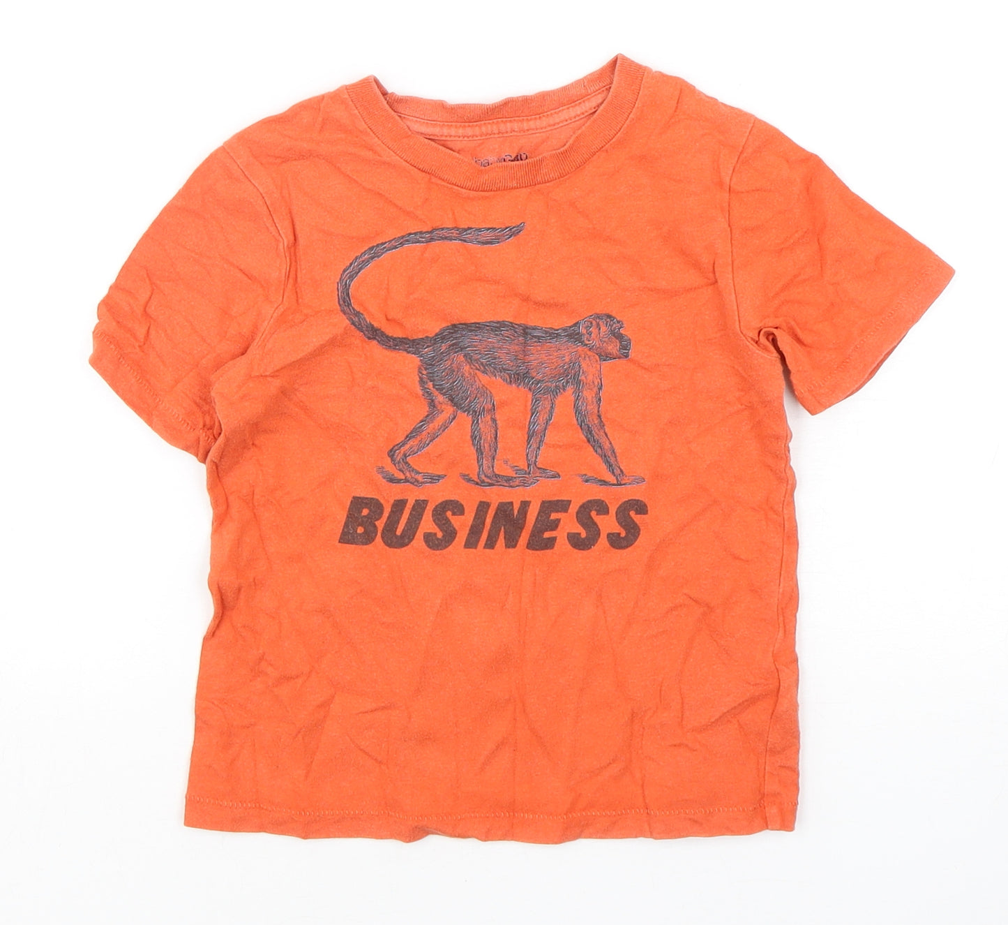 BabyGAP Boys Orange  Cotton Basic T-Shirt Size 3 Years Round Neck Pullover - Monkey