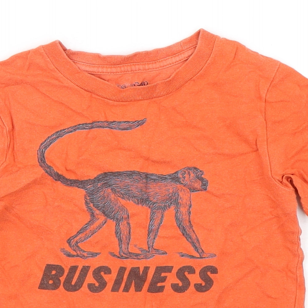 BabyGAP Boys Orange  Cotton Basic T-Shirt Size 3 Years Round Neck Pullover - Monkey