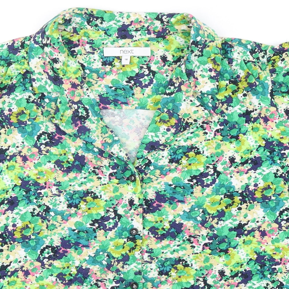 NEXT Womens Multicoloured Floral Viscose Basic Button-Up Size 16 Collared