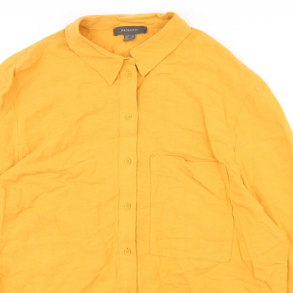 Primark Womens Orange  Linen Shirt Dress  Size 12  Collared