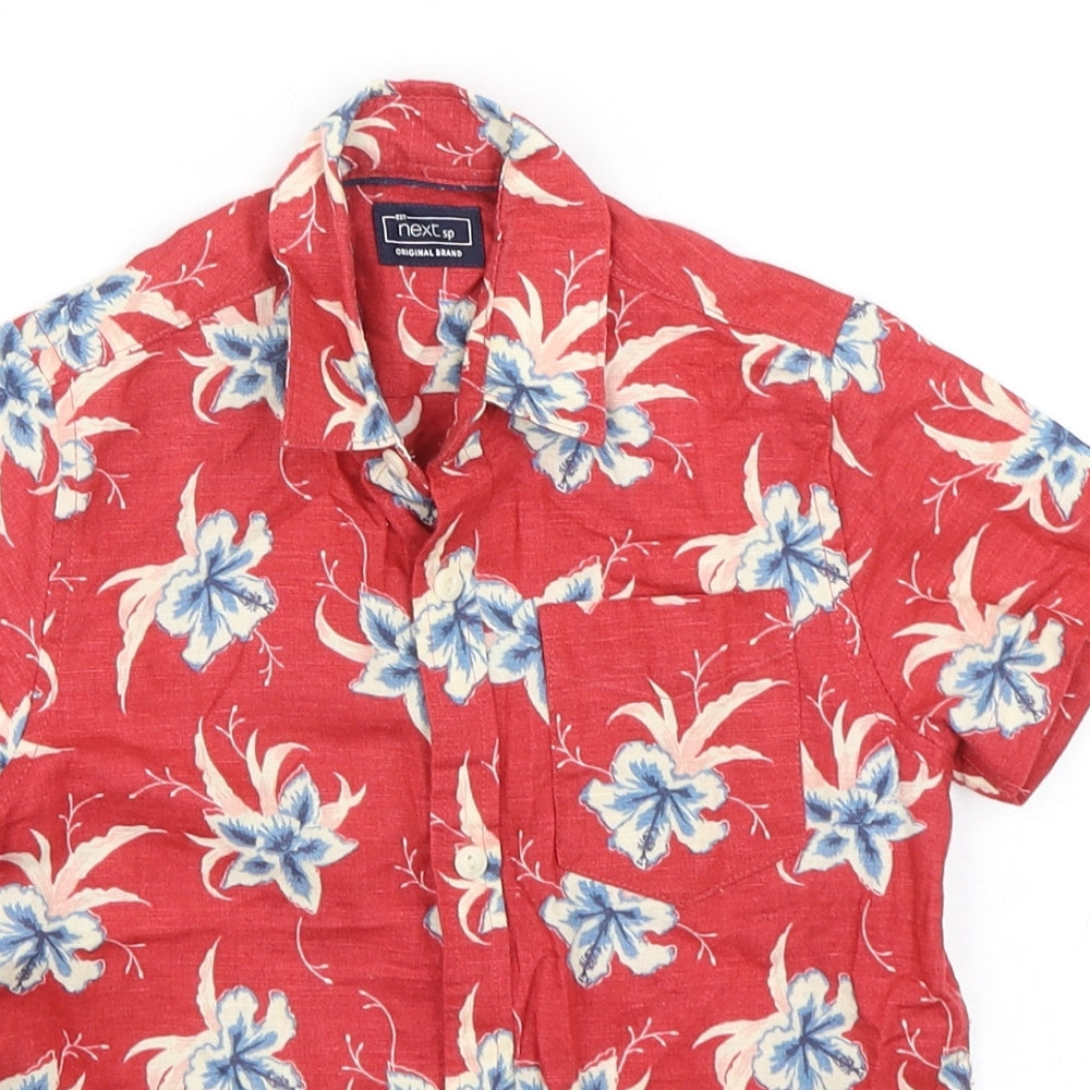 NEXT Boys Red Floral Linen Basic Button-Up Size 4 Years Collared Button