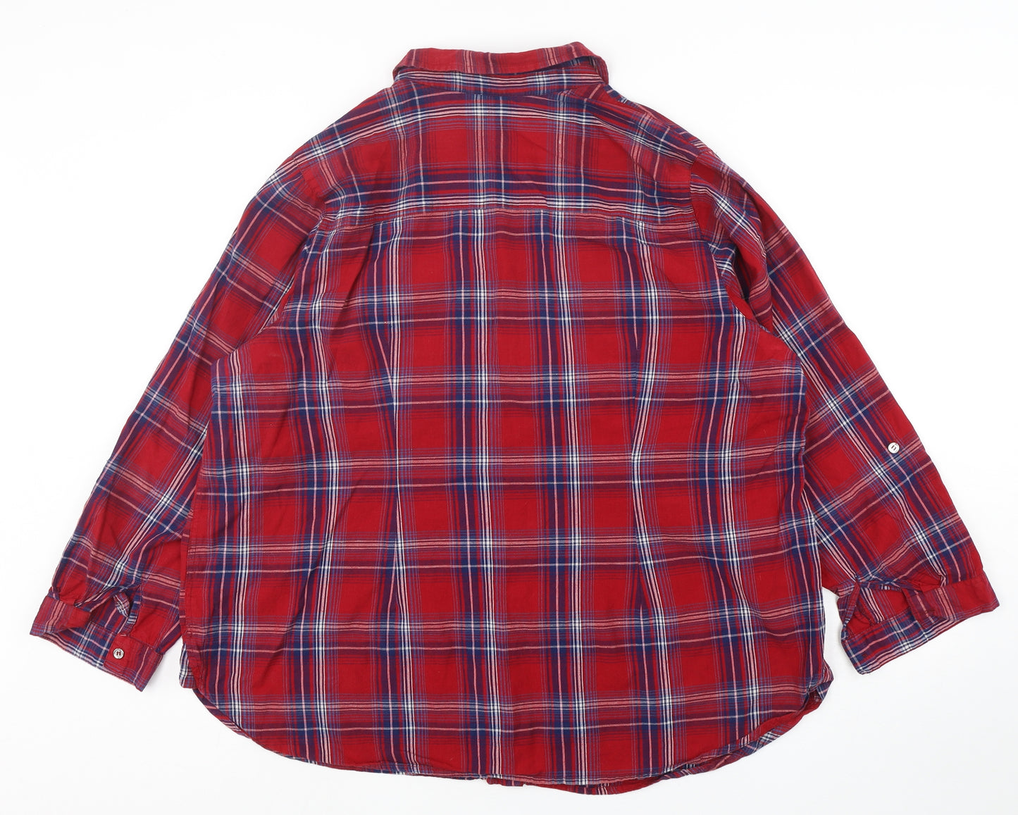 Yours Womens Red Plaid Cotton Basic Button-Up Size 26 Collared