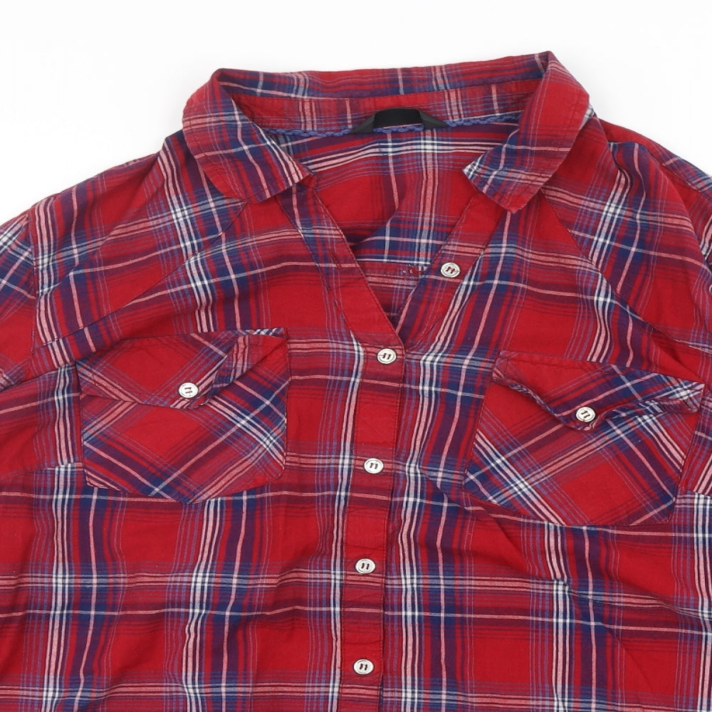 Yours Womens Red Plaid Cotton Basic Button-Up Size 26 Collared