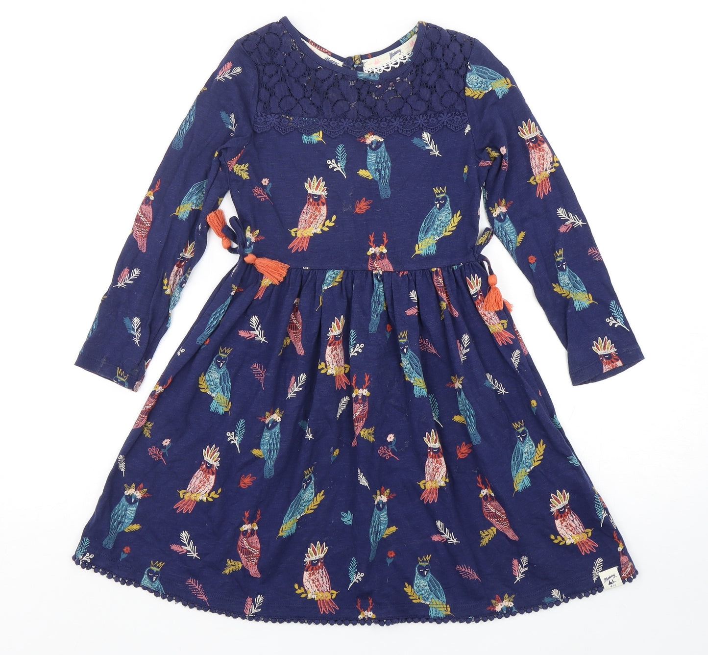 Mantaray Girls Multicoloured Geometric Cotton Fit & Flare  Size 5-6 Years  Round Neck  - Owl Print