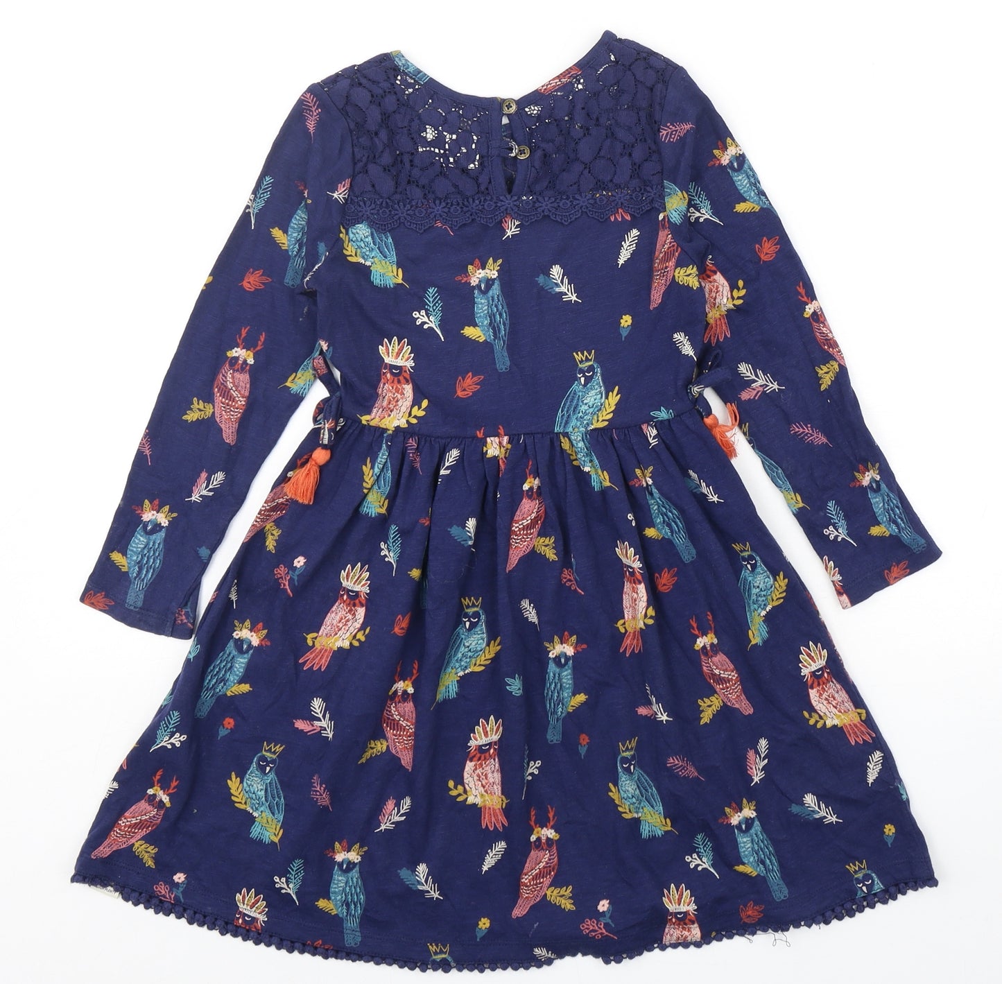 Mantaray Girls Multicoloured Geometric Cotton Fit & Flare  Size 5-6 Years  Round Neck  - Owl Print