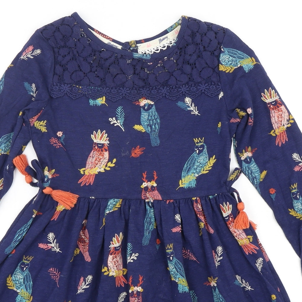 Mantaray Girls Multicoloured Geometric Cotton Fit & Flare  Size 5-6 Years  Round Neck  - Owl Print