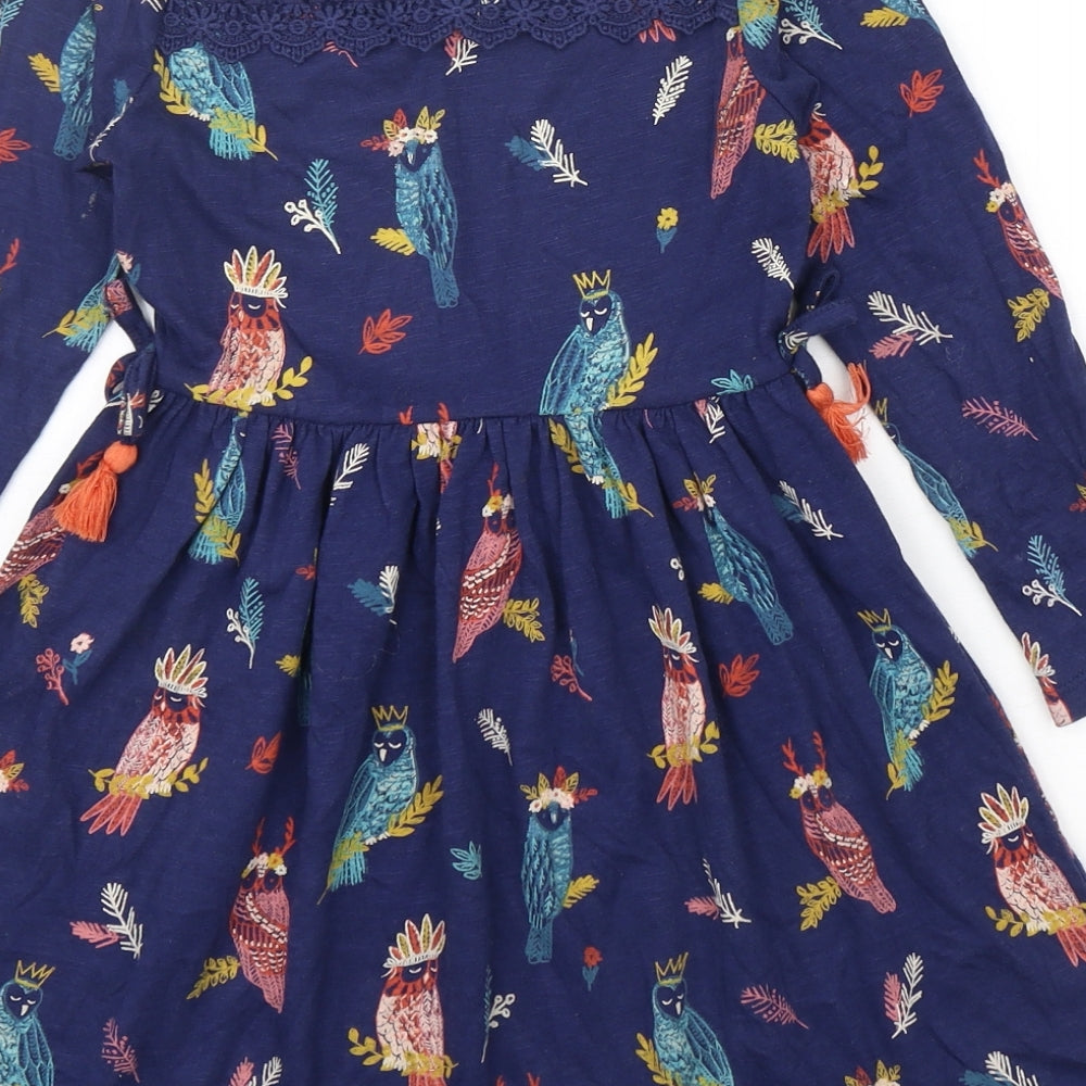 Mantaray Girls Multicoloured Geometric Cotton Fit & Flare  Size 5-6 Years  Round Neck  - Owl Print
