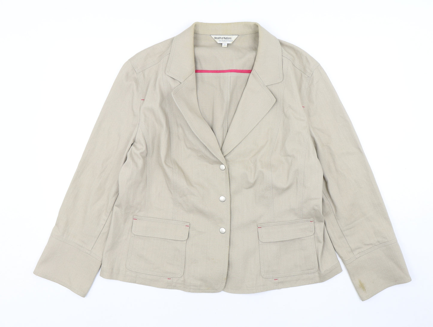 Judy French Womens Beige  Cotton Jacket Sport Coat Size 18