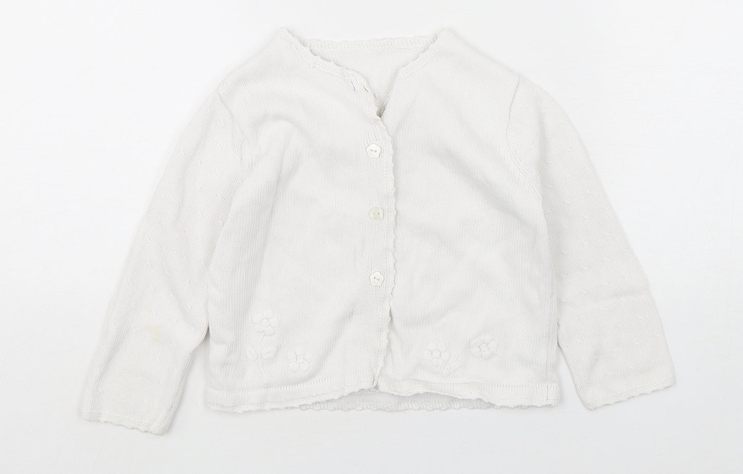 Mothercare Girls White Round Neck  Cotton Cardigan Jumper Size 2-3 Years  Button