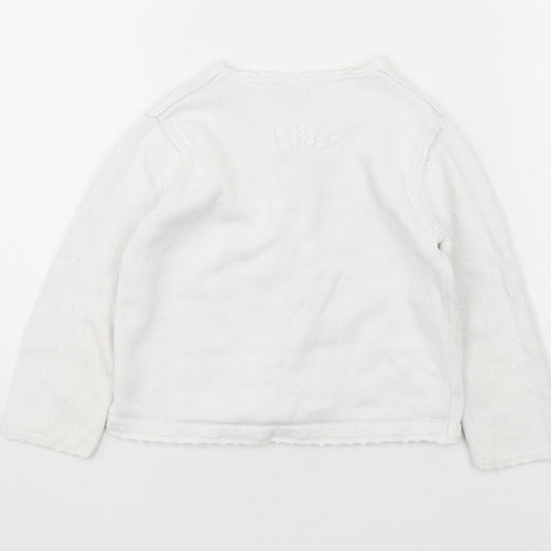Mothercare Girls White Round Neck  Cotton Cardigan Jumper Size 2-3 Years  Button