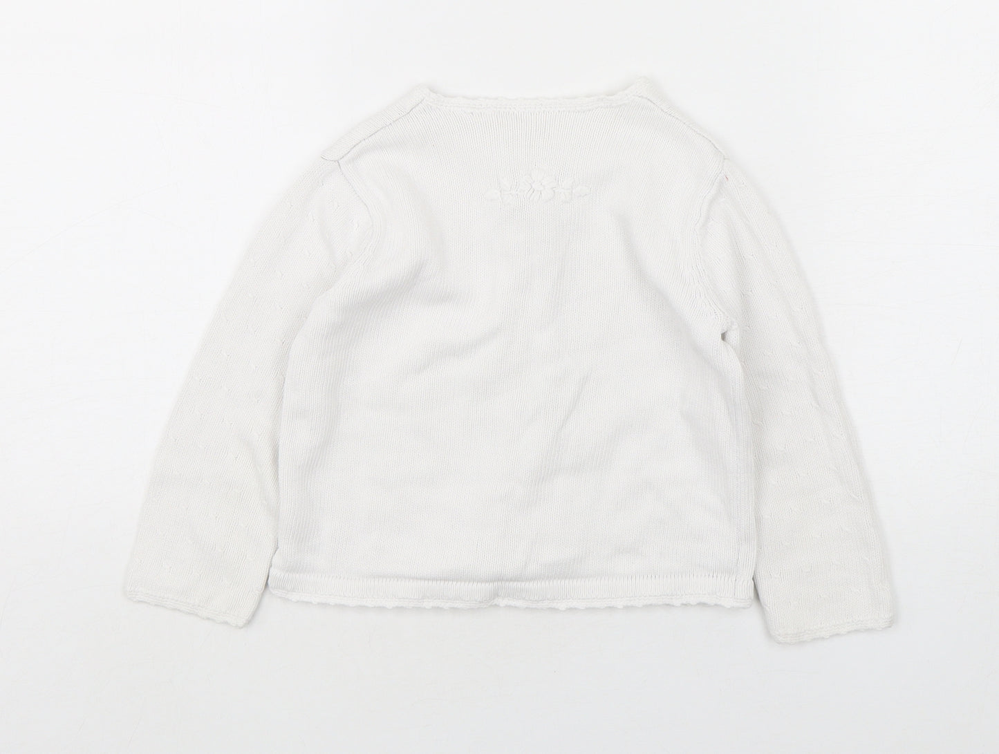 Mothercare Girls White Round Neck  Cotton Cardigan Jumper Size 2-3 Years  Button