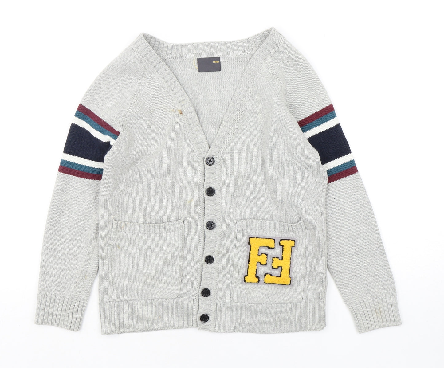 Fendi  Boys Grey V-Neck  Silk Cardigan Jumper Size 10 Years