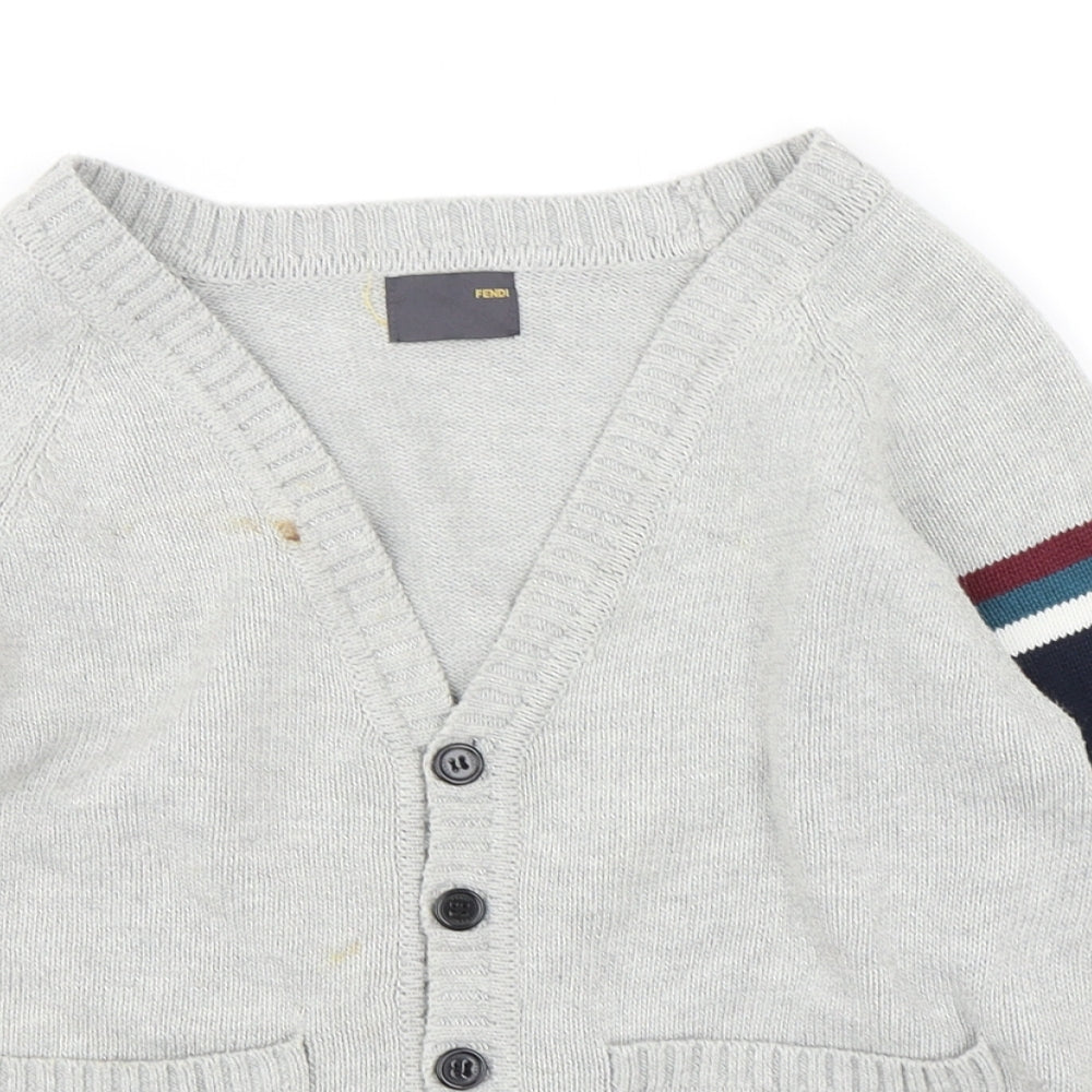 Fendi  Boys Grey V-Neck  Silk Cardigan Jumper Size 10 Years