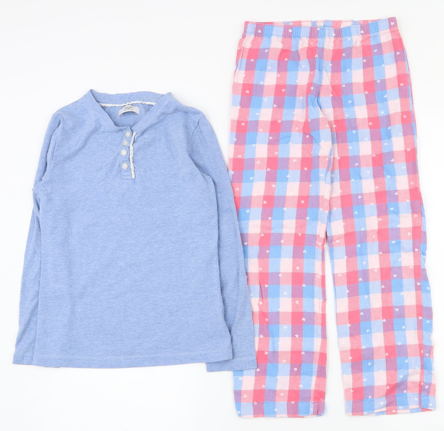 F&F Girls Multicoloured Gingham Cotton Top Pyjama Set Size 7-8 Years  Pullover